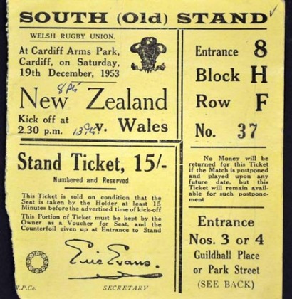 A ticket from the match in 1953