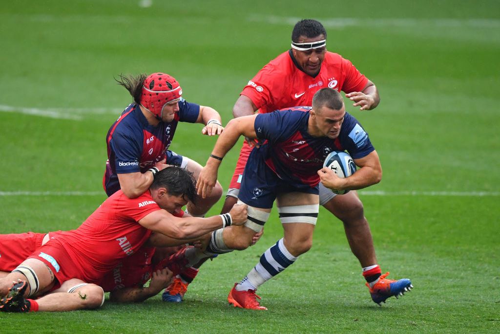 Saracens No.8 Ben Earl is on loan at Bristol Bears with Max Malins