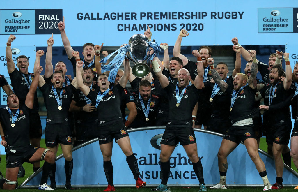 Exeter Chiefs celebrate winning the Premiership final 2019-20