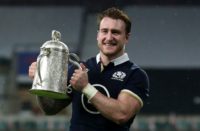 Scotland captain Stuart Hogg with the Calcutta Cup after beating Engladn 11-6