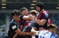 Harlequins celebrate a try over Bath