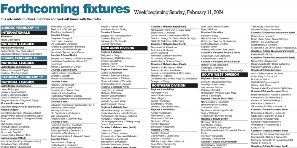 Forthcoming fixtures