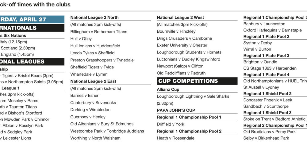 Forthcoming fixtures