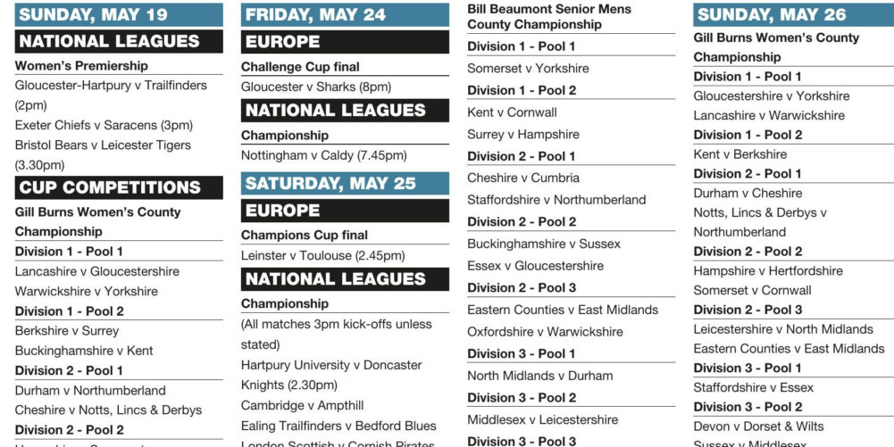 Forthcoming fixtures