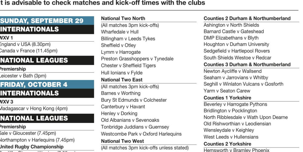 Forthcoming fixtures