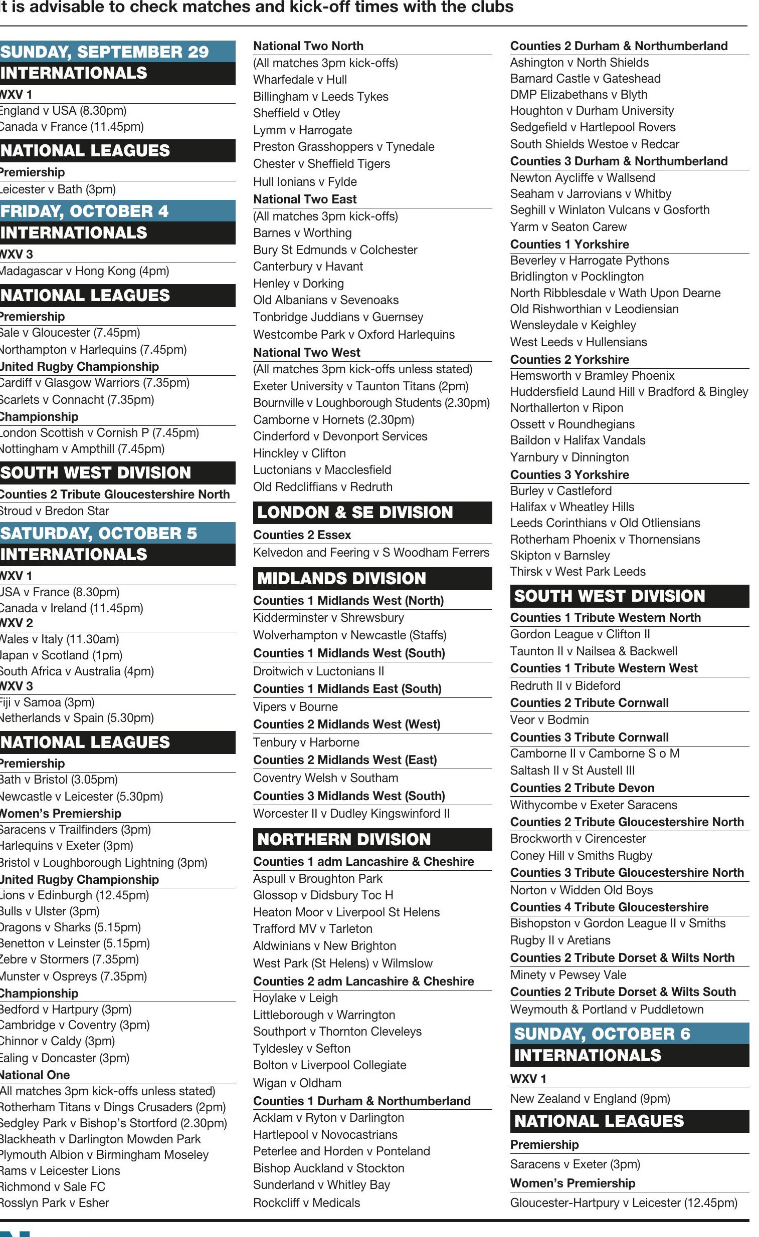 Forthcoming fixtures