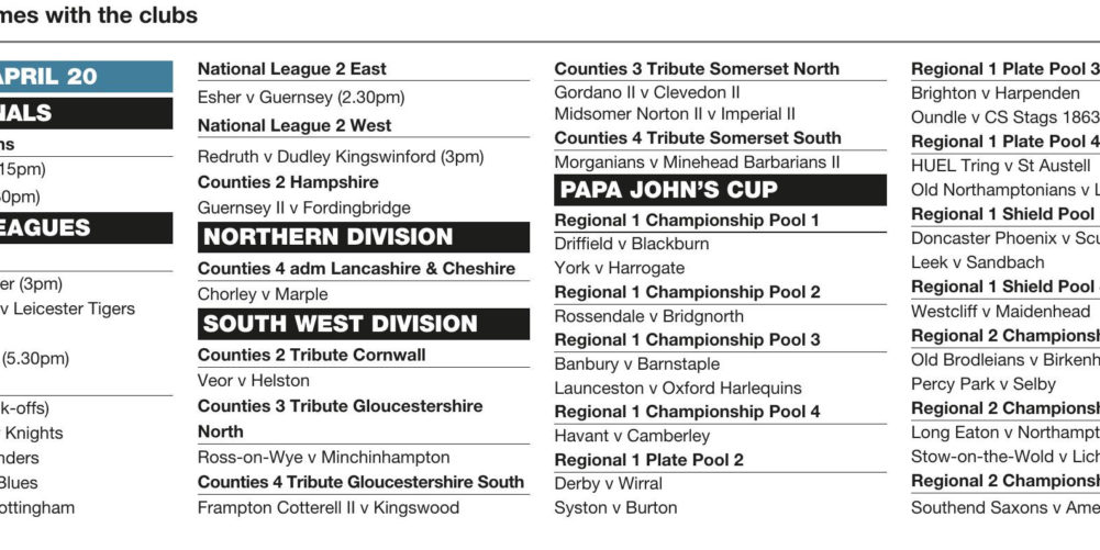 Forthcoming fixtures